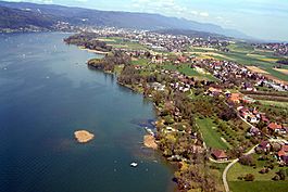 Aerial view of Sutz and Lattrigen villages