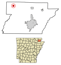 Location of Delaplaine in Greene County, Arkansas.