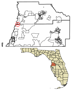 Location of Aripeka in Hernando County and Pasco County, Florida.