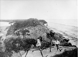 Jumpinpin, the narrow stretch of land that once joined North and South Stradbroke Islands, circa 1890