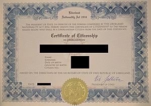 Liberland Citizenship Certificate