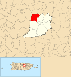 Location of Lomas within the municipality of Naranjito shown in red