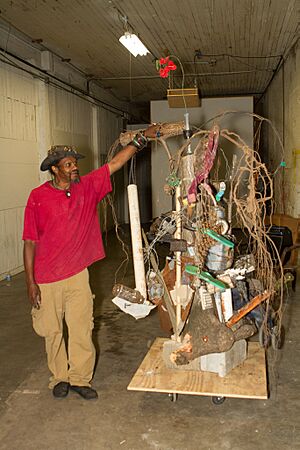 Lonnie Holley with sculpture