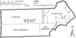 Map of Kent County Rhode Island With Municipal Labels