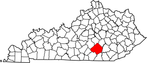 Map of Kentucky highlighting Pulaski County