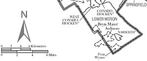 Map of Lower Merion Township, Montgomery County, Pennsylvania with key