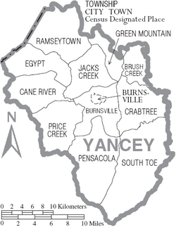 Map of Yancey County North Carolina With Municipal and Township Labels