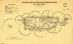 Plano de la Isla de Puerto Rico con el alumbrado maritimo, c. 1885
