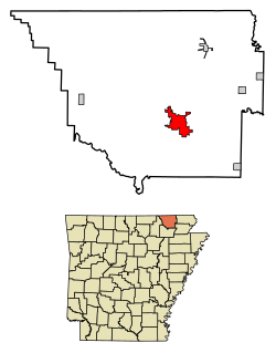 Location of Pocahontas in Randolph County, Arkansas.