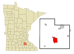 Location of the city of Faribaultwithin Rice Countyin the state of Minnesota