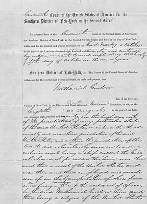 Slave trading criminal case involving Nathaniel Gordon