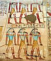 Souls of Pe and Nekhen towing at Ramses' Temple in Abydos c