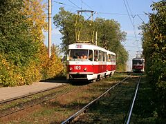 Tatra T3 tram under 1123 number on 20 route in Samara