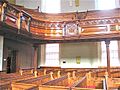 The tiered gallery with decorative woodwork c1880 at Plough Lane Chapel, Lion Street, Brecon