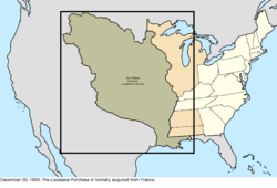 Map of the change to the United States in central North America on December 20, 1803