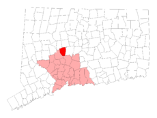 Wolcott's location within New Haven County and Connecticut