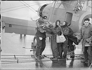 Wounded Albacore observer on HMS Victorious after attacking the German Battleship Tirpitz