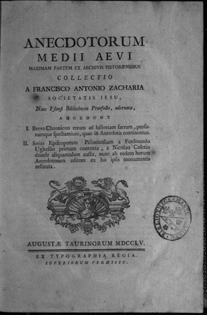 Zaccaria - Anecdotorum Medii Aevi maximam partem ex archivis pistoriensibus collectio, 1755 - 1177137 F