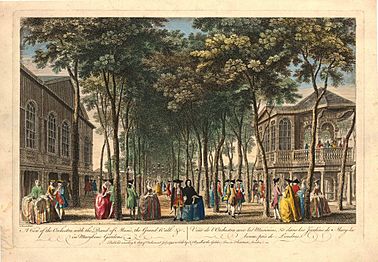 A View of the Orchestra with the Band of Music, the Grand Walk etc. in Marybone Gardens John Donowell 1755