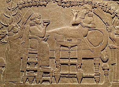 Assyrian Relief of the Banquet of Ashurbanipal From Nineveh Gypsum N Palace British Museum MH 01