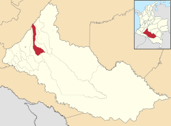 Location of the municipality and town of El Paujil in the Caquetá Department of Colombia.