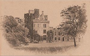 Derryquin Castle c.1870. Pen & ink sketch by William Herbert Stokes (1845-1874)