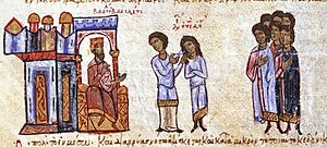 Emperor Basil I orders the hair of his son Leo to be cut