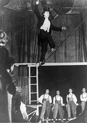 Grigori Aleksandrov plays Glumov walking the wire in 1923