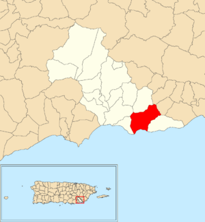 Location of Jacaboa within the municipality of Patillas shown in red