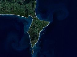 NASA satellite image of the Mahia Peninsula