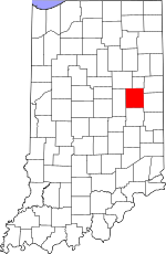 Map of Indiana highlighting Delaware County