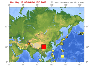 Map of epicenter of may 12 2008 earthquake in sichuan province china