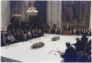 President Bush addresses the Middle East Peace Conference at the Royal Palace in Madrid, Spain - NARA - 186439
