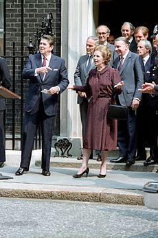 President Ronald Reagan Meeting with Prime Minister Margaret Thatcher at 10 Downing Street in London, England
