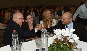 Reuven Rivlin in Jasmine conference with Ofra Strauss Naftali Bennett and Michal Ansky
