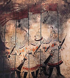 Soldiers of the Guard of Honour. Tomb of Princess Changle (长乐公主墓), Zhao Mausoleum, Shaanxi province. Tang Zhenguan year 17, ie 644 CE