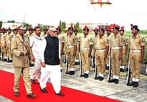 The Vice President, Shri Bhairon Singh Shekhawat inspecting guard of honour given on his arrival at Biju Patnaik Airport, Bhubaneswar, Orissa on October 13, 2006