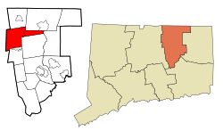 Location in Tolland County and the state of Connecticut