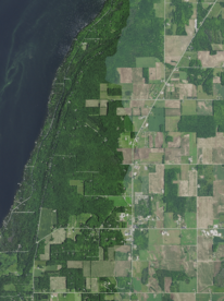 Aerial view of Carlsville in the southwestern town of Egg Harbor, Door County, Wisconsin 2020