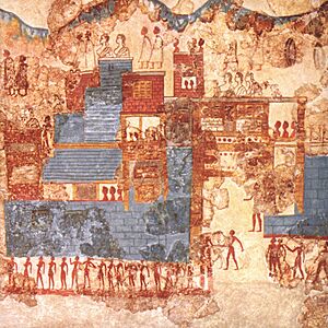 Akrotiri Westhaus Schiffsfresko Minoische Stadt 01