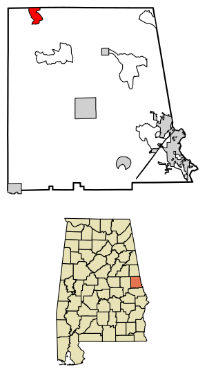 Location of Abanda in Chambers County, Alabama.