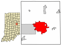 Location of Muncie in Delaware County, Indiana.
