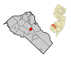 Map of Pitman highlighted within Gloucester County. Inset: Location of Gloucester County in New Jersey.