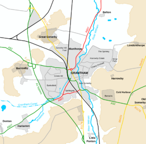 Grantham relief map labelled