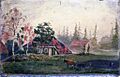 Horse and Wagon in front of Farm Buildings Munch
