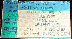 Ice Cube and Da Lench Mob at the Ranch Bowl 1993-02-10 (ticket)