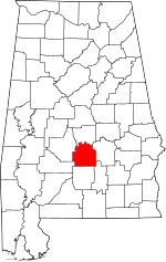 Map of Alabama highlighting Lowndes County