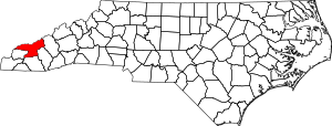 Map of North Carolina highlighting Swain County