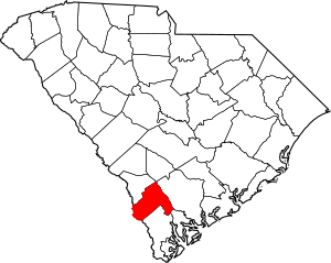 Map of South Carolina highlighting Hampton County