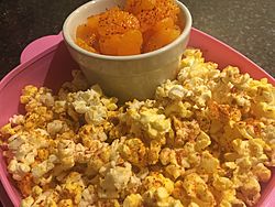 Oranges and popcorn in tajin